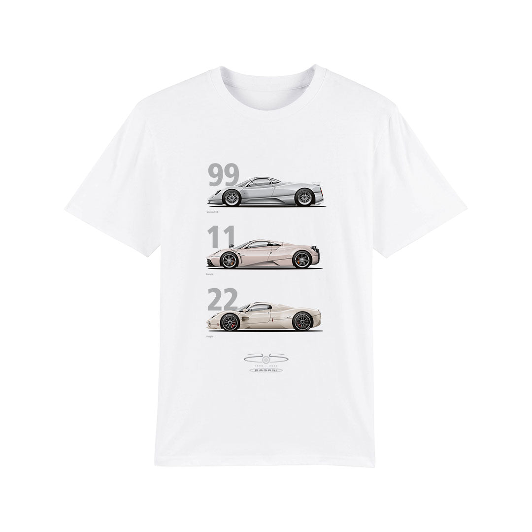 T-Shirt Zonda/Huayra/Utopia Weiß – 25. Jahrestag