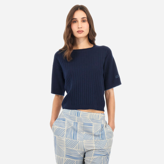 Camiseta tricot para mujer azul marino
