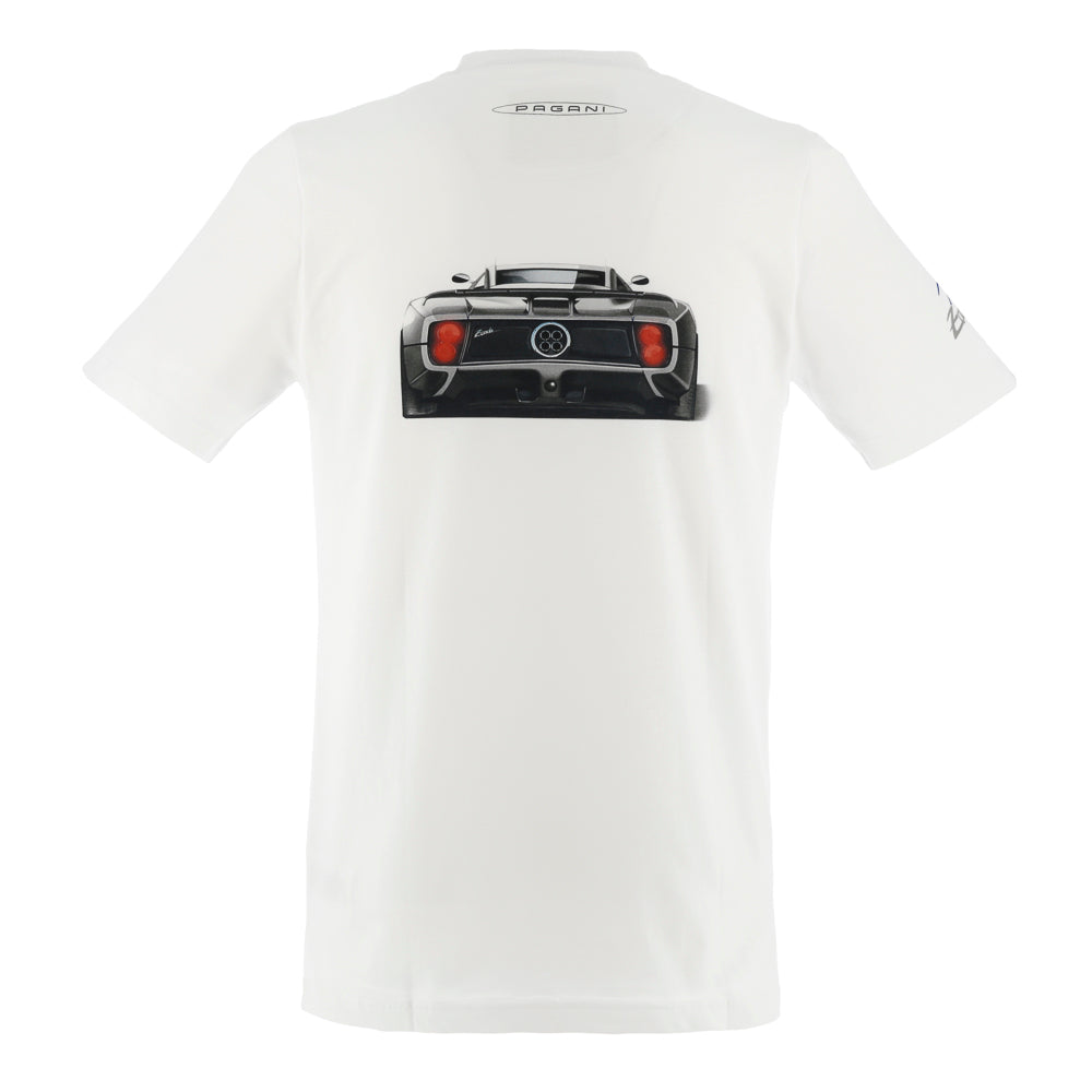 T-shirt Zonda blanc, motif avant et arrière pour homme | 20e anniversaire de la Zonda