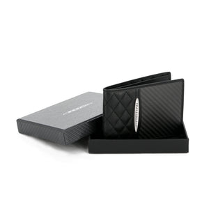 Men's leather wallet with black carbon fiber inserts | Aznom