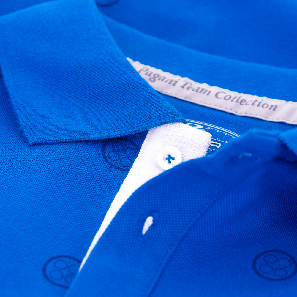 Men's blue all over logo polo shirt | Pagani Team Collection