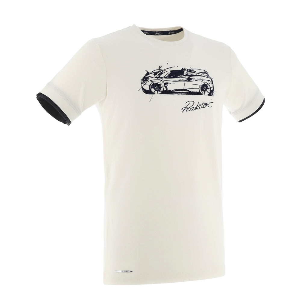 Camiseta blanca con estampado flocado para hombre | Colección Huayra Roadster