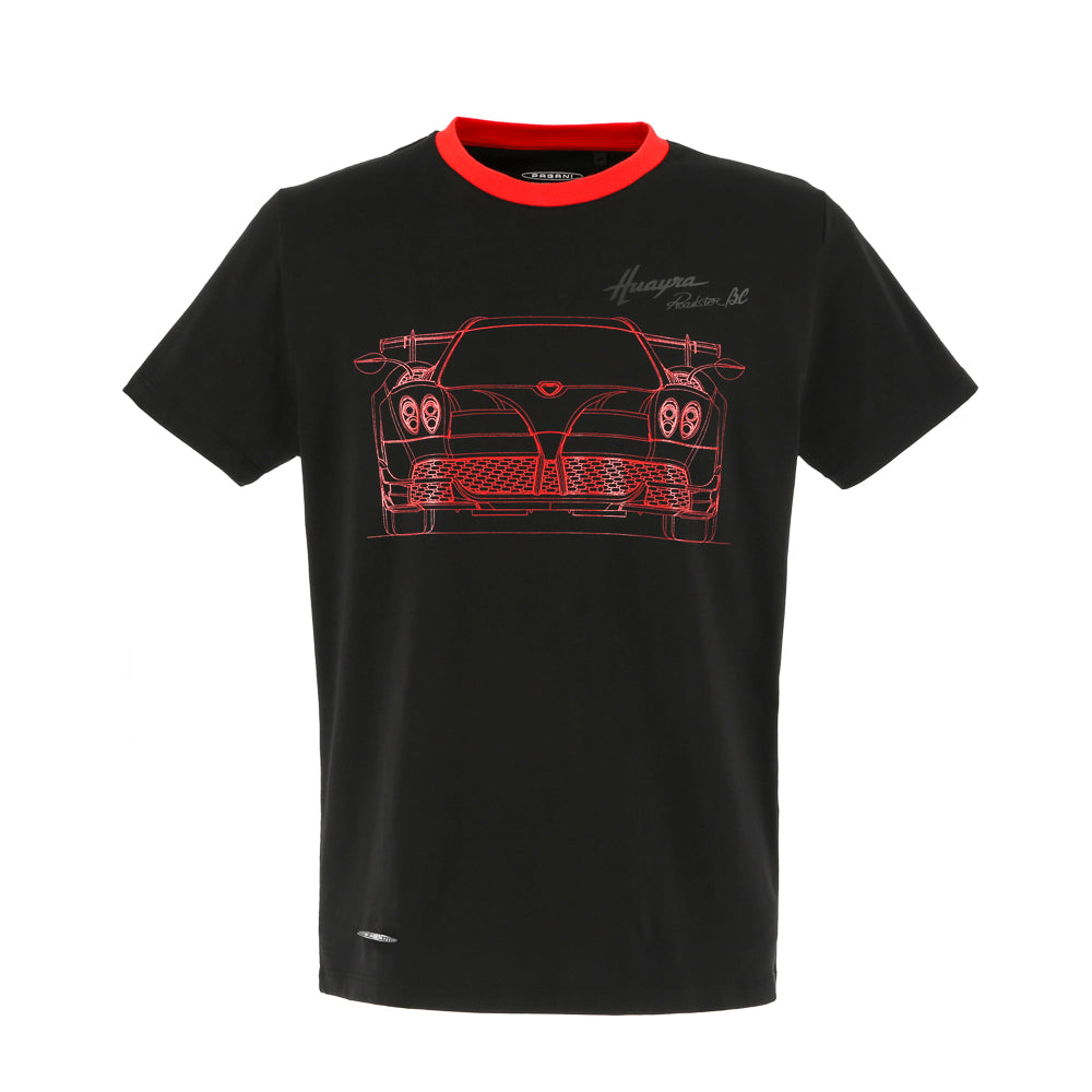 Camiseta negra para hombre estampado frontal | Colección Huayra Roadster BC