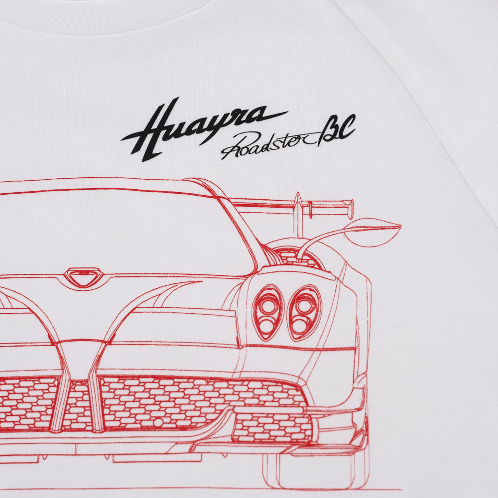 Camiseta blanca para niño estampado frontal | Colección Huayra Roadster BC