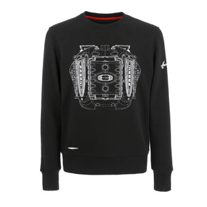 Herren-Sweatshirt mit Rundhalsausschnitt und Motorprint, schwarz | Huayra Roadster BC Kollektion